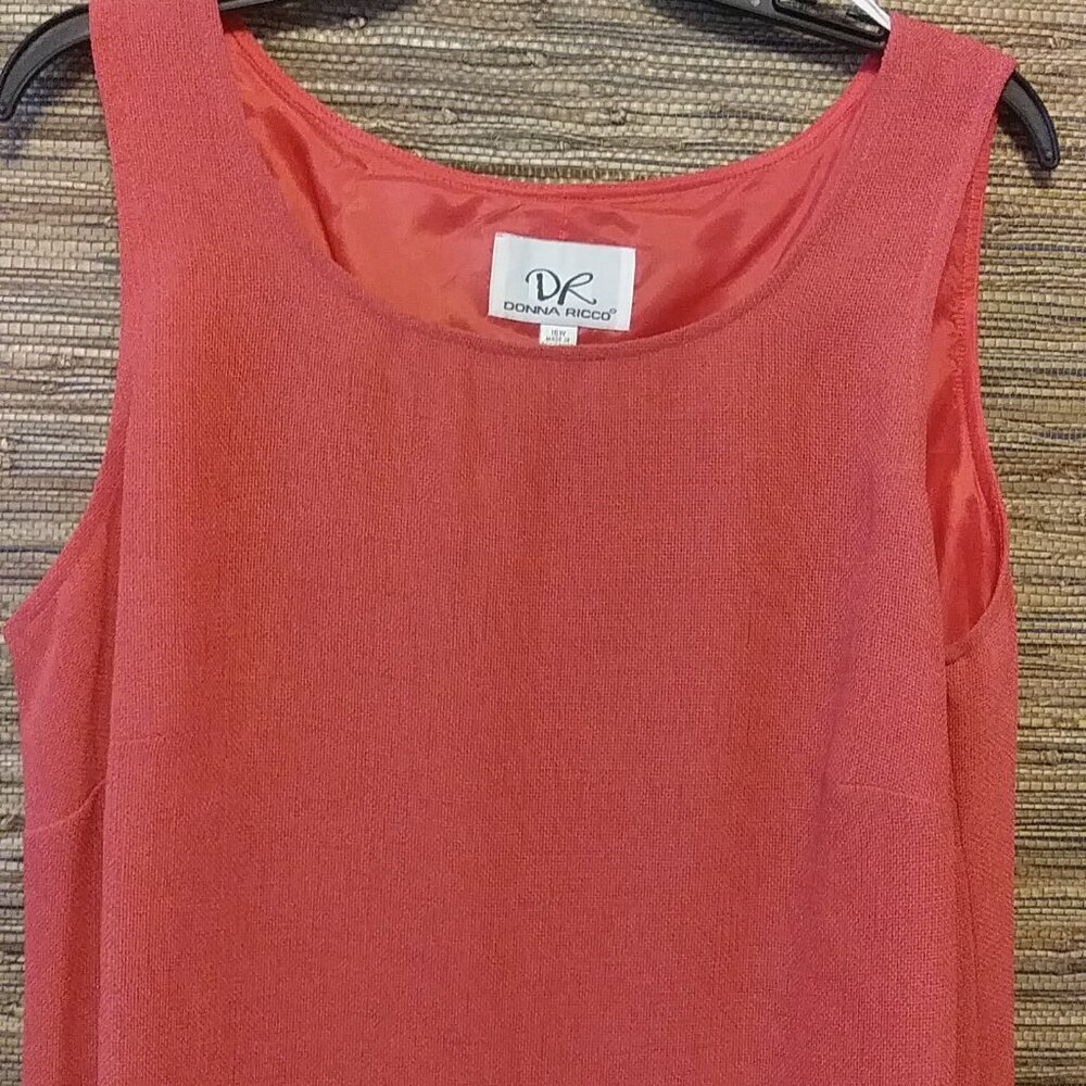 🧡 Donna Ricco Coral Sleeveless Midi Dress 16W – Lined, Side Slit, Elegant - Picture 11 of 11